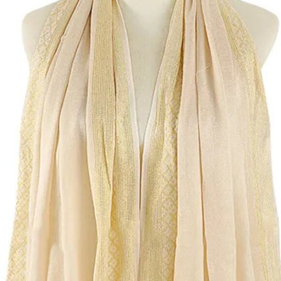 2/$30 Beige Fringed Scarf Tassel Large Wrap Neck Head Scarf Hair Shoulders Shawl - Picture 5 of 6